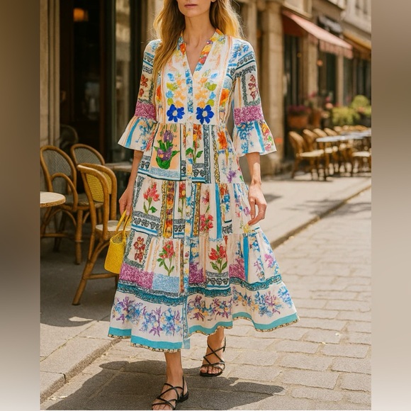 Parsley & Sage Dresses & Skirts - XL Parsley & Sage White and blue midi dress with multi colored floral print. XL